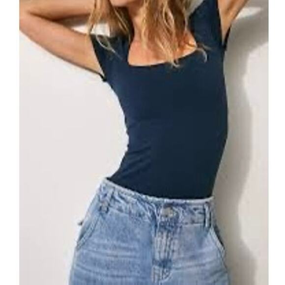 Free People Tops - Free People Intimately Clean Lines Baby Tee Navy Blue Women’s M/L